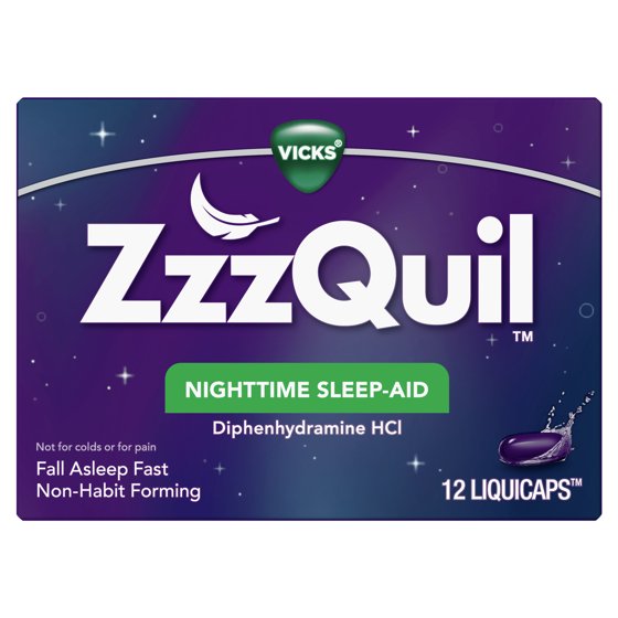 Vicks ZzzQuil Sleep Aid Liquicaps, Diphenhydramine Hcl, Over-the-Counter Medicine, 12 Count