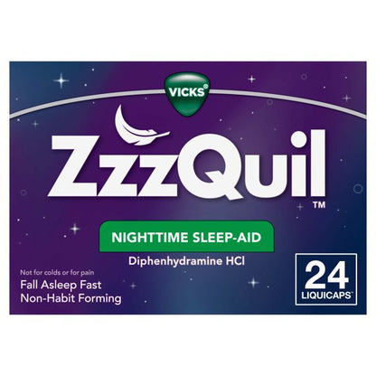 Vicks ZzzQuil Sleep Aid Liquicaps, Diphenhydramine Hcl, Over-the-Counter Medicine, 12 Count