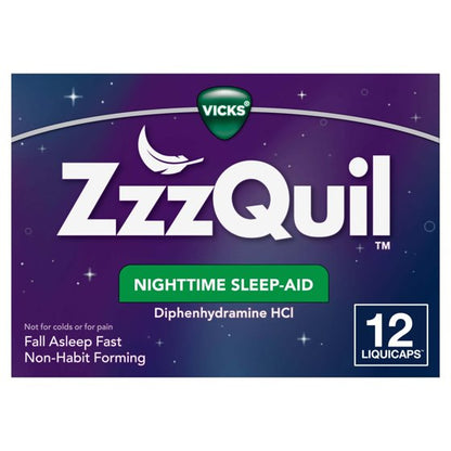 Vicks ZzzQuil Sleep Aid Liquicaps, Diphenhydramine Hcl, Over-the-Counter Medicine, 12 Count